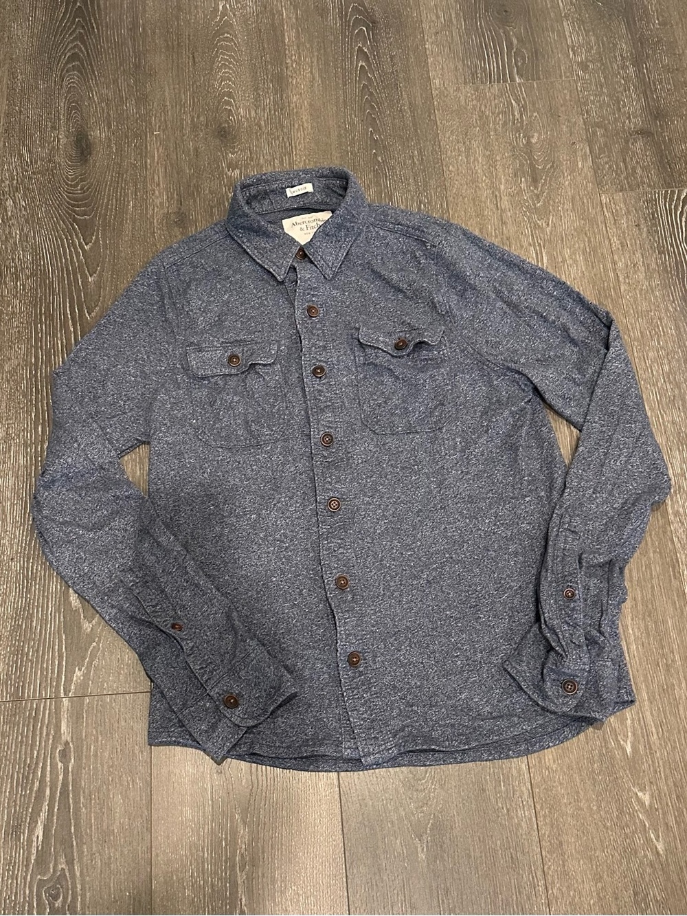 Abercrombie & Fitch Muscle Fit Heathered Navy Button-Down Shirt Size Medium